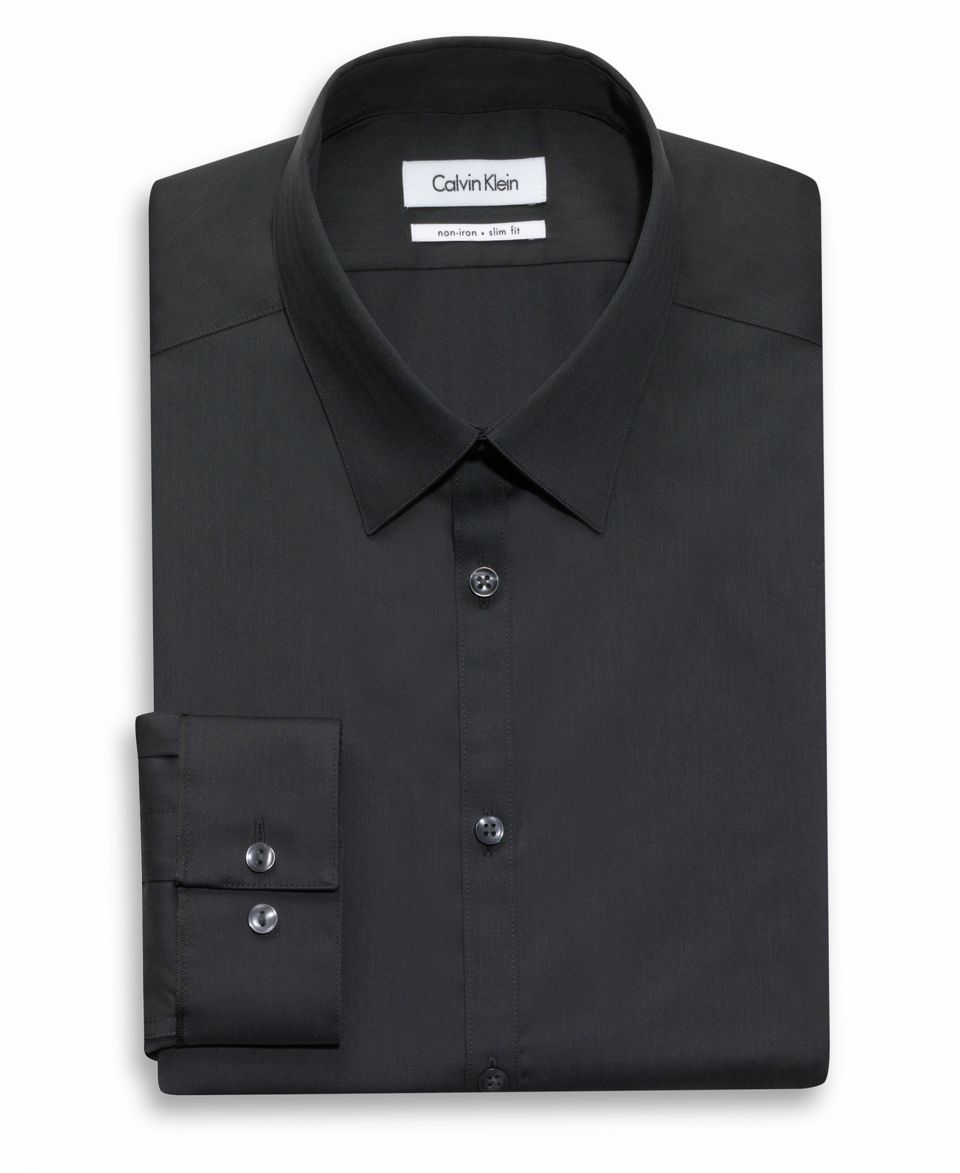 Calvin Klein Dress Shirt, STEEL Slim Fit No Iron Herringbone