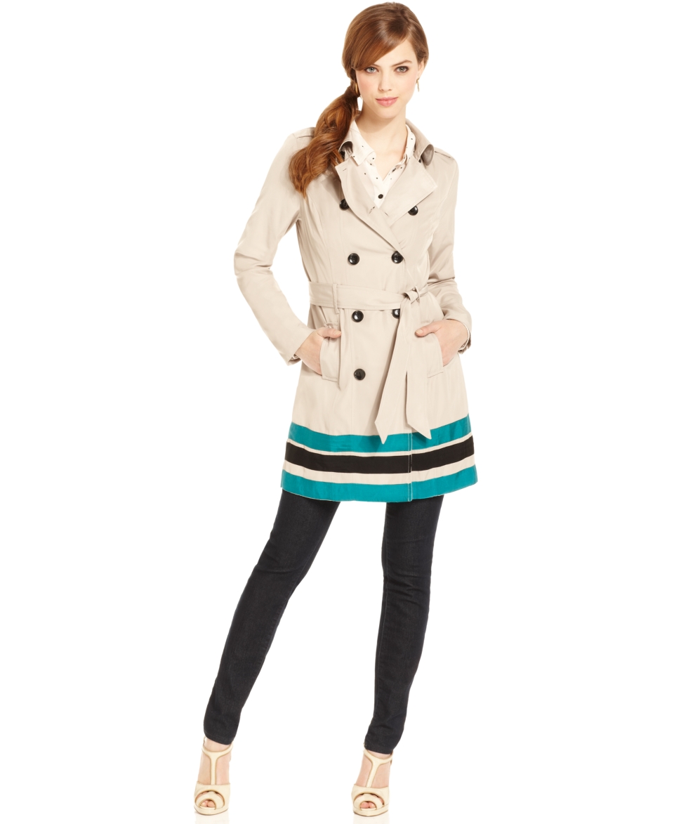 Kensie Coat, Striped Hem Trench Coat   Womens Jackets & Blazers   