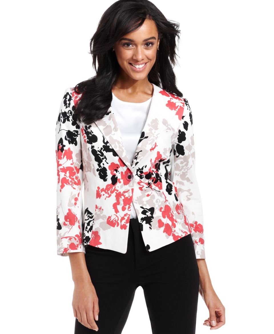 Tahari by ASL Jacket, Three Quarter Sleeve Floral Print Blazer