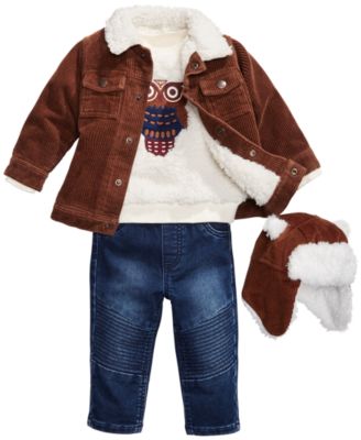 baby boy denim jacket with fur collar