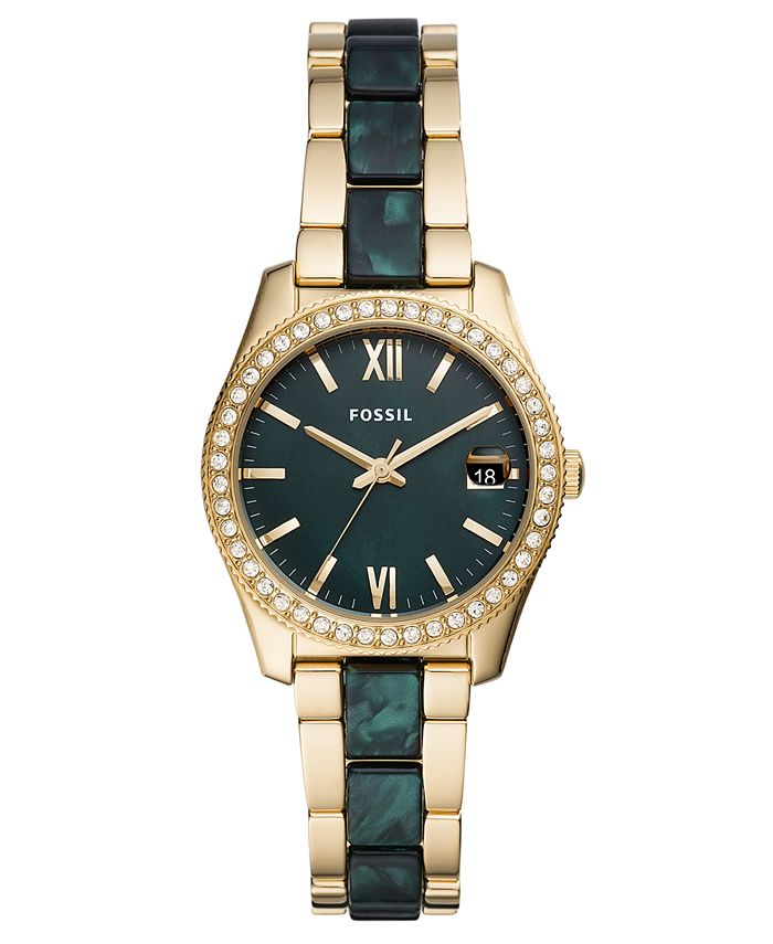 Fossil Women's Scarlette Mini Green & Gold-Tone Bracelet Watch 32mm ...