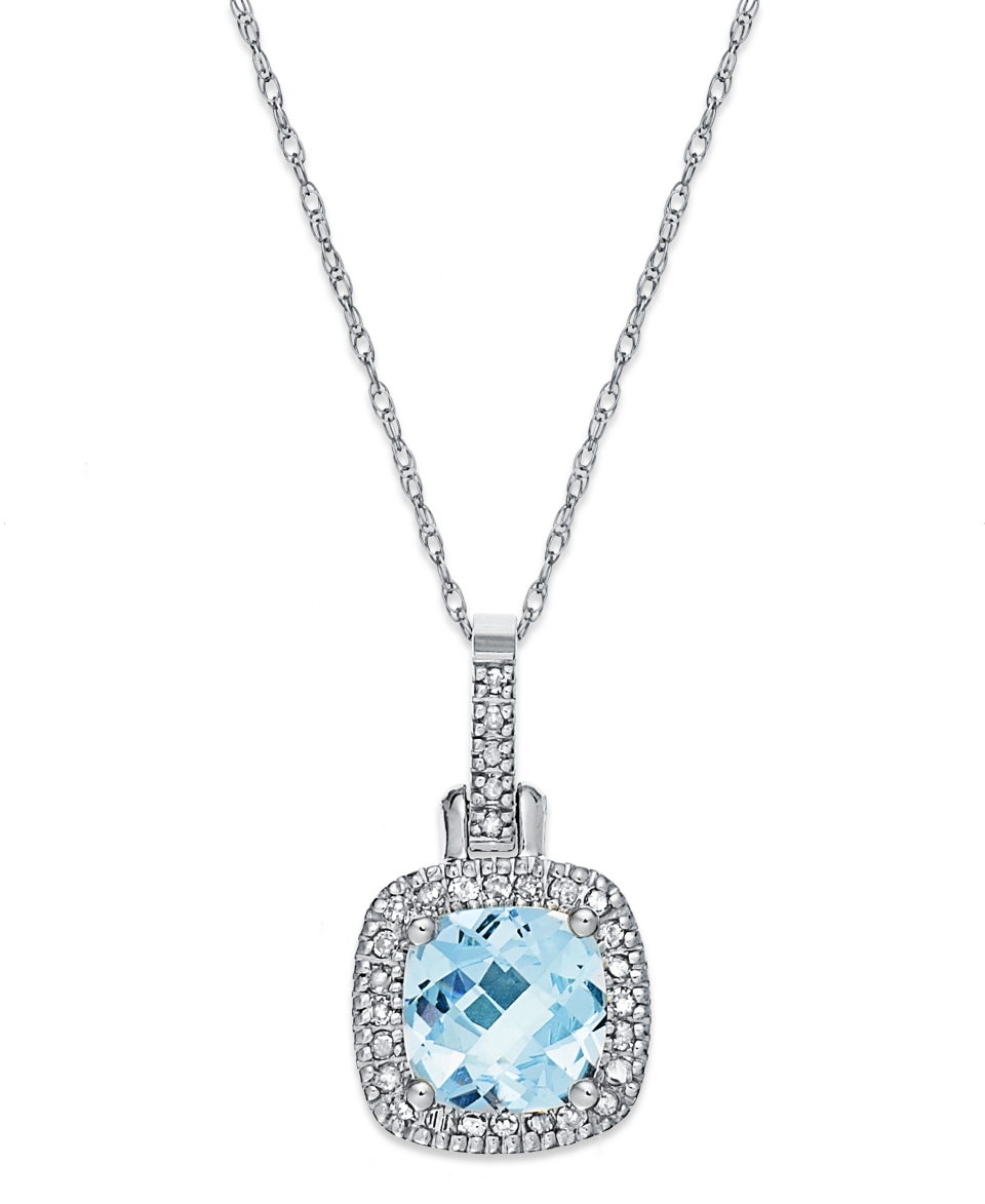 10k White Gold Necklace, Aquamarine (1 1/2 ct. t.w.) and Diamond (1/8 ct. t.w.) Cushion Cut Pendant   Necklaces   Jewelry & Watches