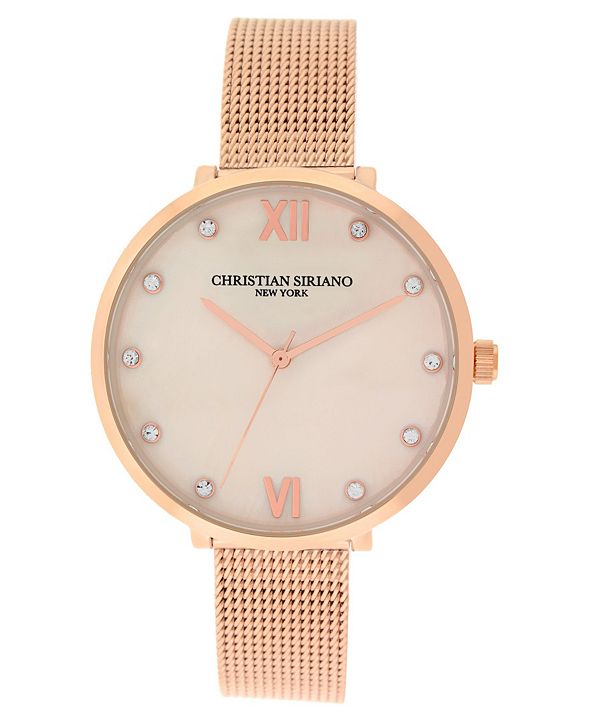 Christian Siriano New York Christian Siriano Women's Analog Rosegold-Tone MOP Stainless Steel Mesh Watch 38mm