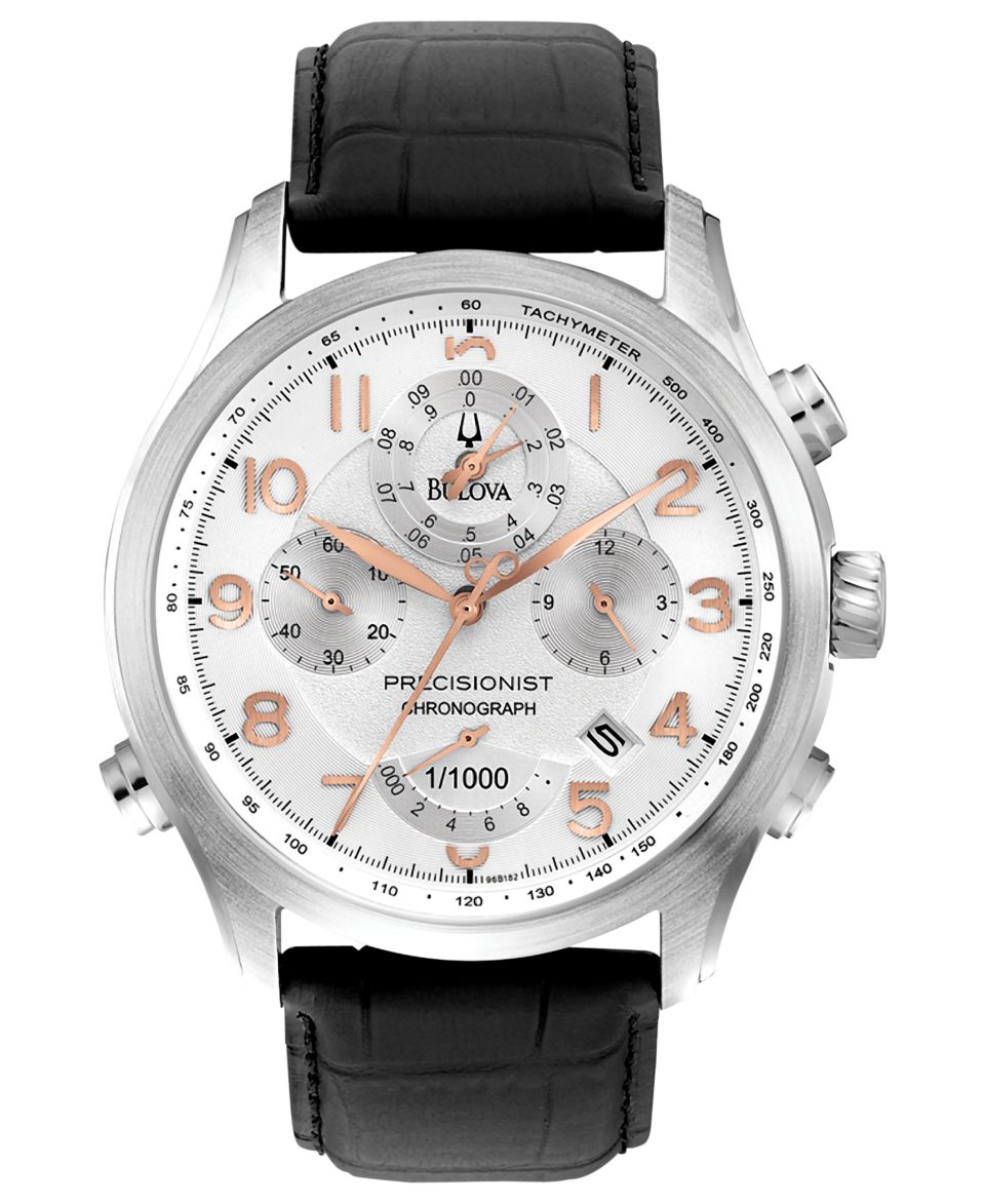 Bulova Mens Chronograph Precisionist Black Leather Strap Watch 47mm 97B122   Watches   Jewelry & Watches