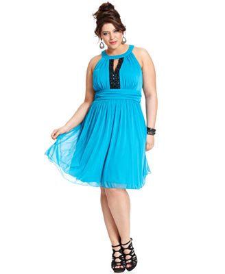 Trixxi Plus Size Dress, Halter Keyhole A-Line - Dresses - Plus Sizes ...