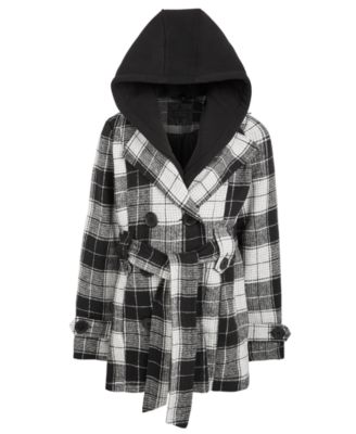 black pea coat with hood