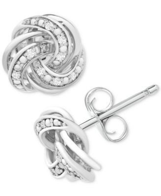 diamond love knot stud earrings