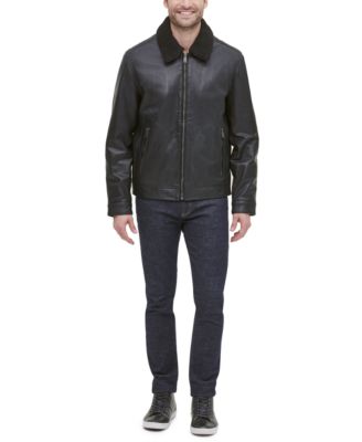 sherpa collar leather jacket