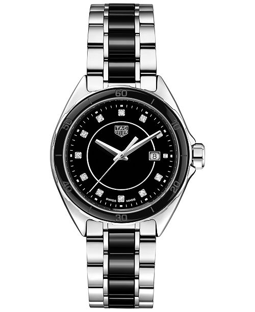 Tag Heuer Women S Swiss Formula 1 Diamond 1 20th Ct T W Stainless Steel Black Ceramic Bracelet Watch 32mm Reviews Watches Jewelry Watches Macy S