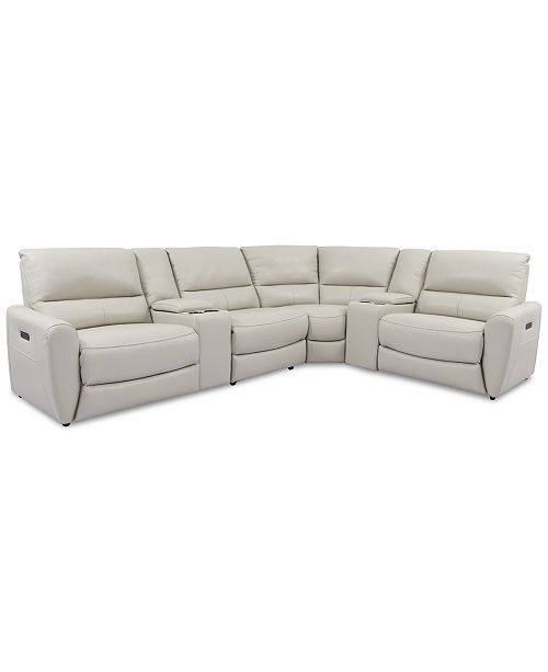 Furniture Danvors 6 Pc Leather Sectional Sofa With 3 Power Recliners Power Headrests 2 Consoles And Usb Power Outlet Reviews Furniture Macy S