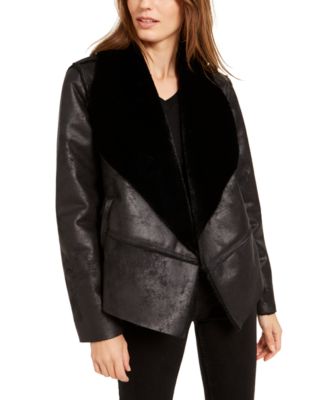 macy's shearling coats womens