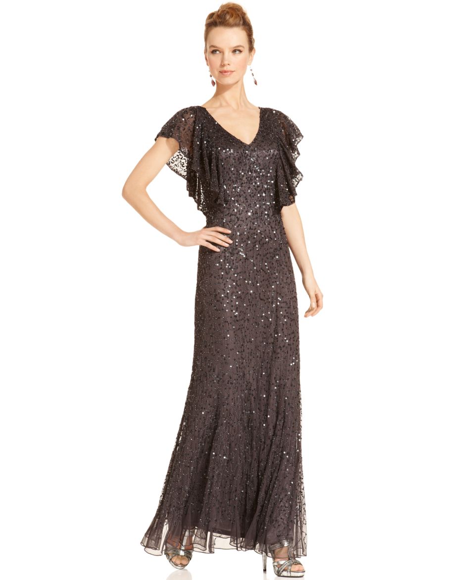 JS Collections Short Sleeve Beaded Sequined Gown   Dresses   Women
