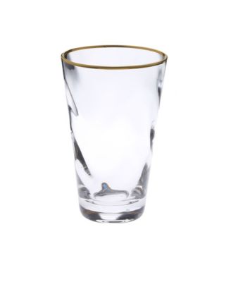 Classic Touch Set of 6 Wavy Glass Water Tumblers with Gold-Tone Rim clear