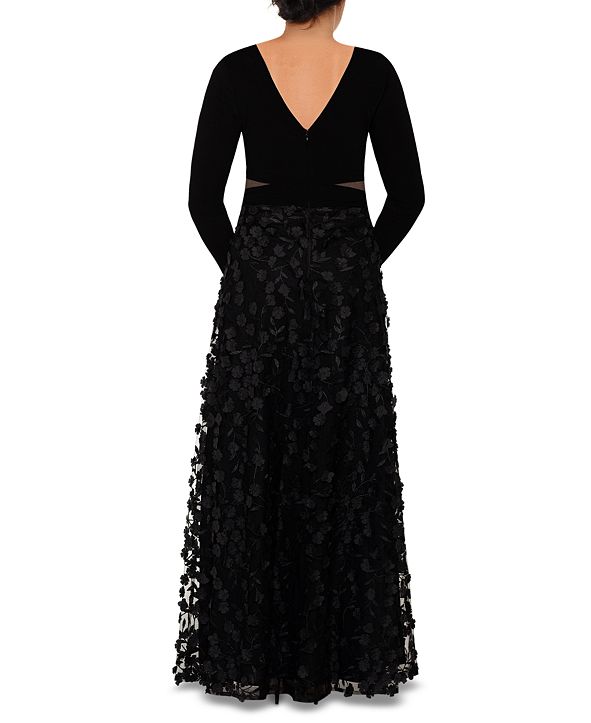 xscape floral appliqué gown