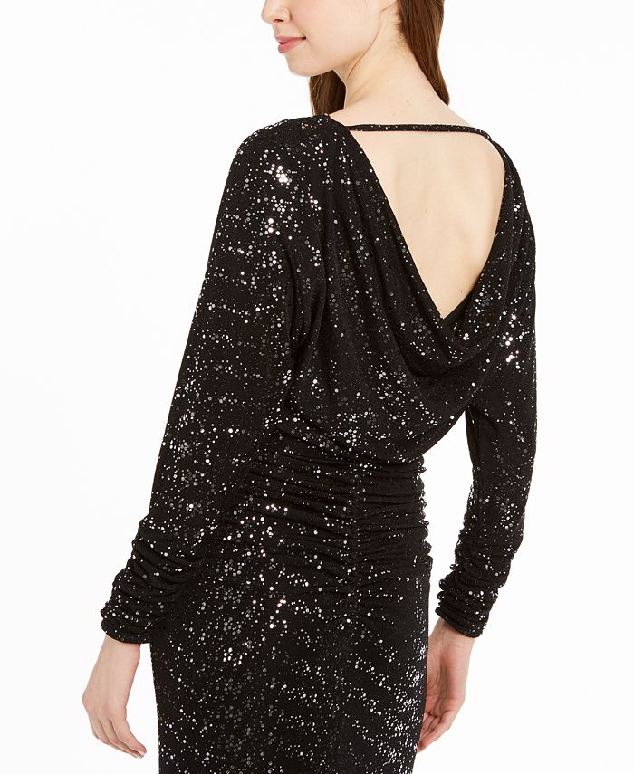 vince camuto ruched glitter gown