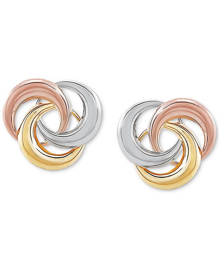 Macy's Tricolor Love Knot Stud Earrings in 10k Gold, White Gold & Rose