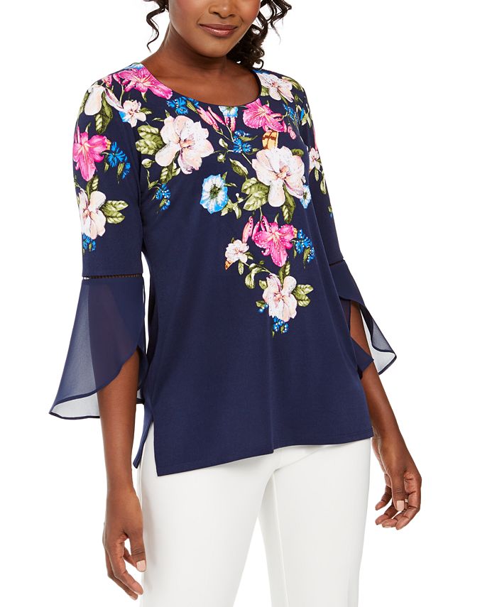 JM Collection Printed Bell-Sleeve Tunic Top, Created for Macy's ...