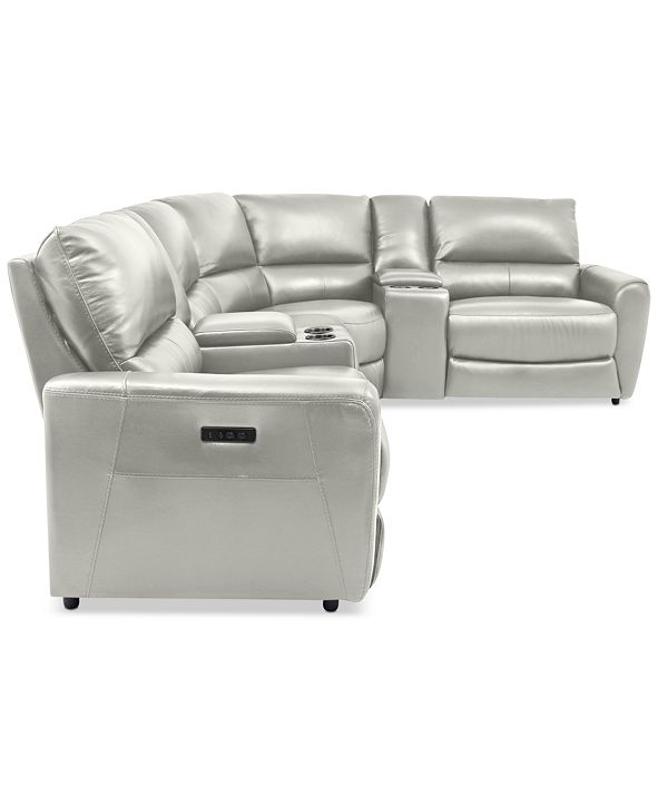 Furniture Danvors 6Pc. Leather Sectional Sofa with 3 Power Recliners
