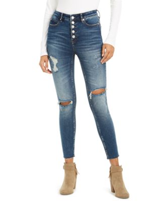 high rise exposed button jeans