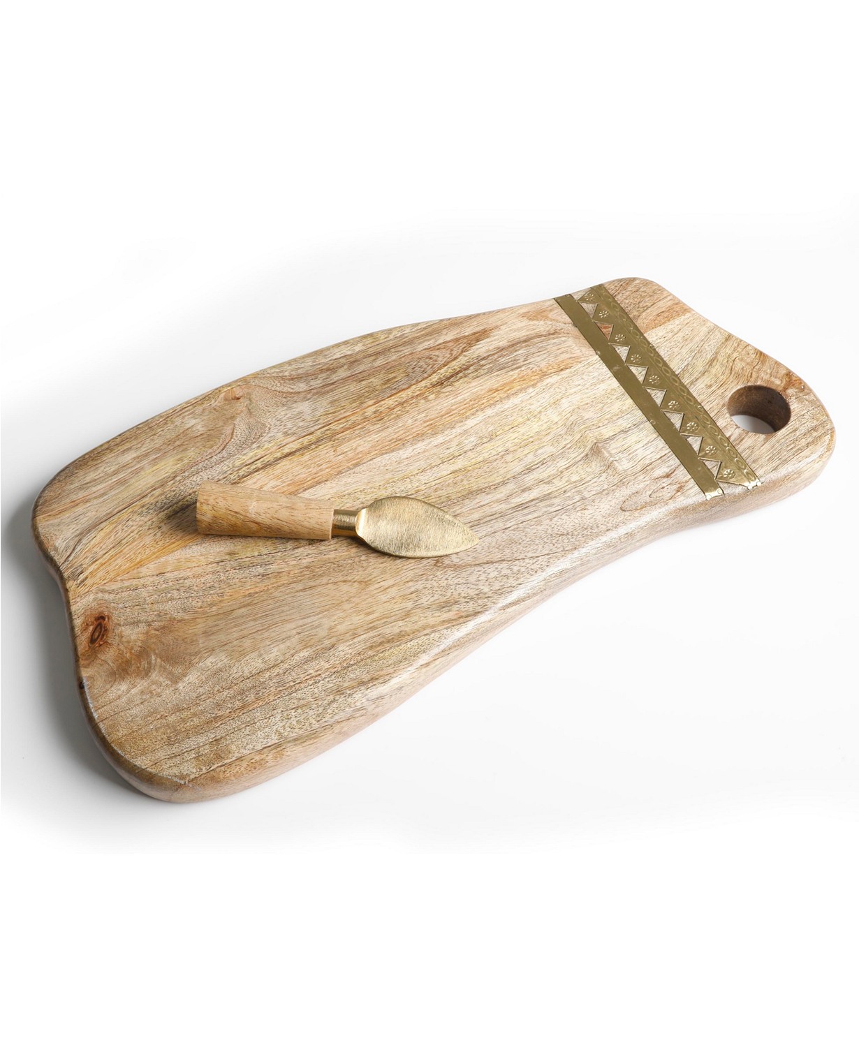 Wood Serving Board with Metal Trim and Cheese Knife