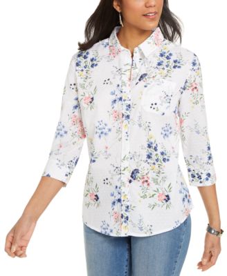 Karen Scott Petite Cotton Elbow-Sleeve T-Shirt, Created for Macy's