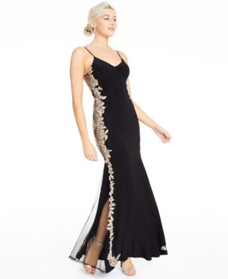 macy's black and gold long dress