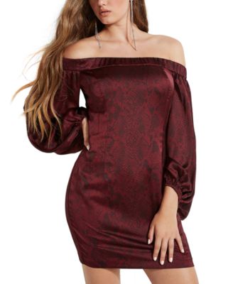 off the shoulder snake print dress