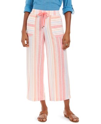 striped linen cropped pants