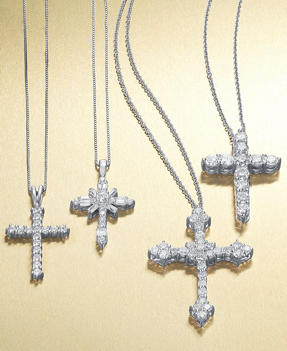 Macy's Diamond Baguette Cross Pendant Necklace in 14k White Gold (1/2