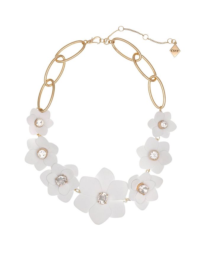 Christian Siriano New York Gold Tone and White Flower Collar Necklace