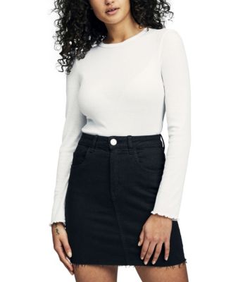 white stretch denim mini skirt
