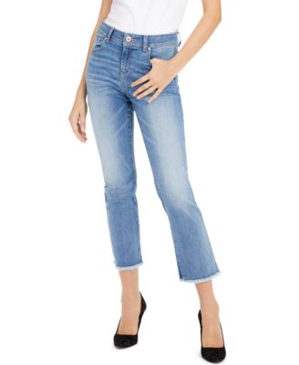 straight leg jeans with frayed hem