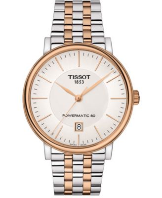 Мужские швейцарские автоматические часы T-Classic Carson Powermatic 80 с двухцветным браслетом из нержавеющей стали Tissot, 40 мм
