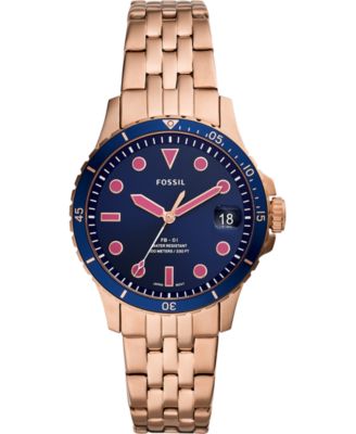 fossil blue and gold watch