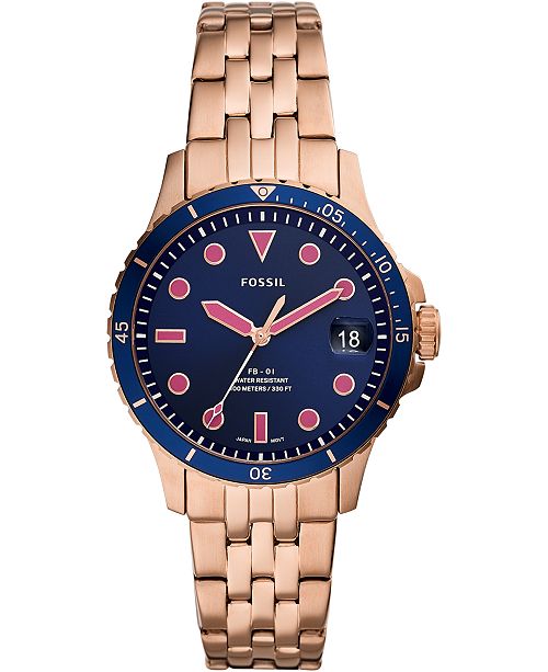 Fossil Women S Fb 01 Rose Gold Tone Stainless Steel Bracelet Watch 36mm Reviews Watches Jewelry Watches Macy S