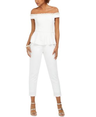 macy's off the shoulder jumpsuit