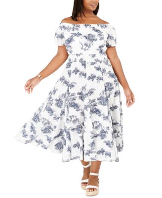 Plus Size Printed Off-The-Shoulder Fit 
