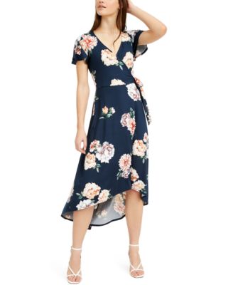 high low wrap dress with sleeves