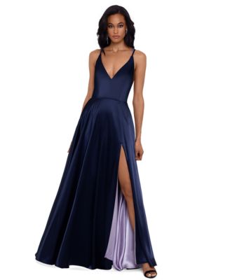 betsy and adam satin strappy back gown