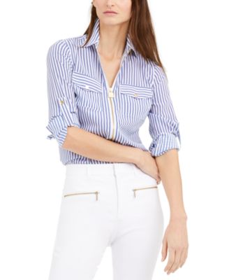 Michael Kors Striped Zip-Up Shirt 