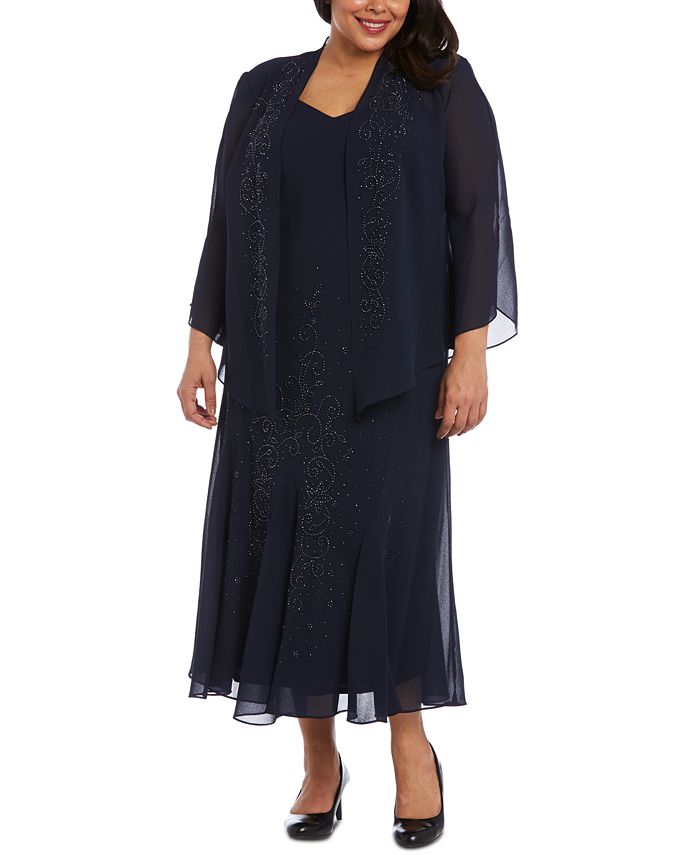 r&m richards plus size sleeveless beaded gown