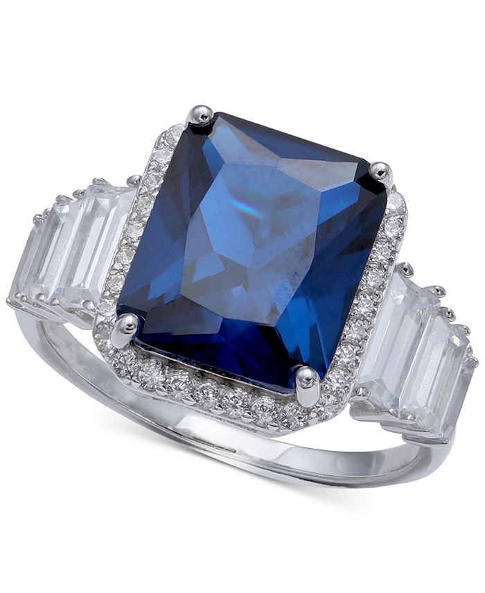 Macy's Cubic Zirconia Blue Statement Ring in Sterling Silver & Reviews