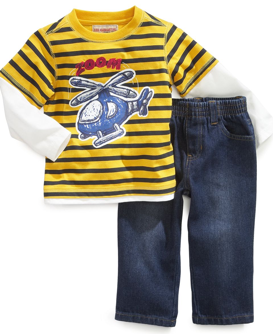 Kids Headquarters Baby Set, Baby Boys Striped Helicopter Shirt & Jeans   Kids
