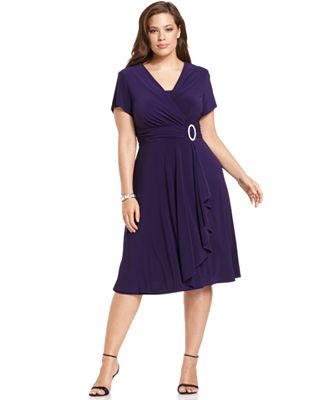 R&M Richards Plus Size Short-Sleeve Faux-Wrap Dress - Dresses - Women ...