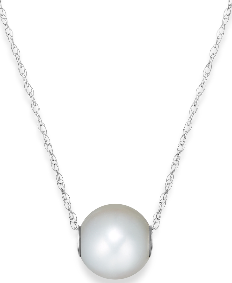 Pearl Necklace, 10k White Gold Cultured Freshwater Pearl Slide Pendant (9mm)   Necklaces   Jewelry & Watches