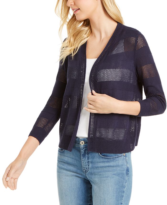 Charter Club Striped Pointelle Cardigan Sweater, Created for Macy's ...
