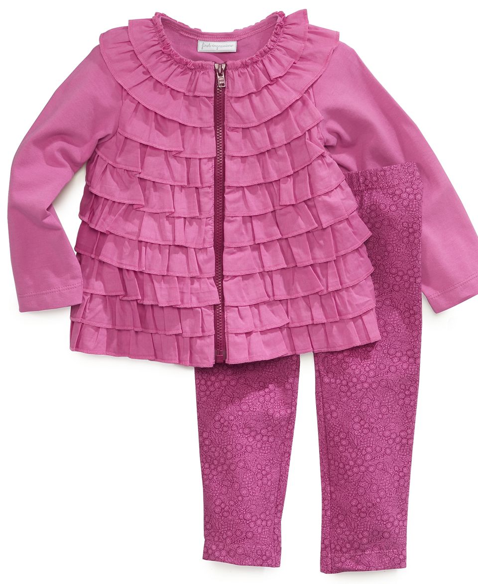First Impressions Baby Set, Baby Girls 2 Piece Ruffle Cardigan and Printed Pants   Kids