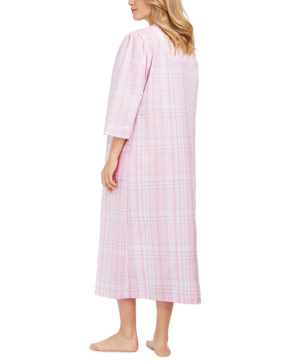 Miss Elaine Embroidered Zip Front Seersucker Long Robe & Reviews Macy's