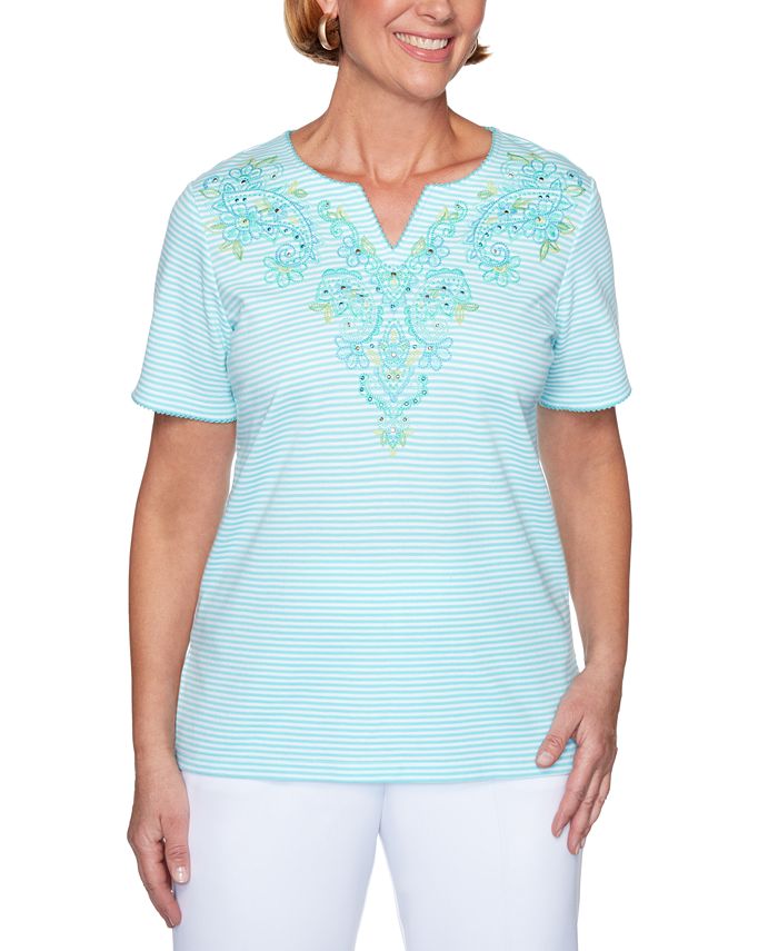 Alfred Dunner Spring Lake Striped Embroidered Top & Reviews Tops