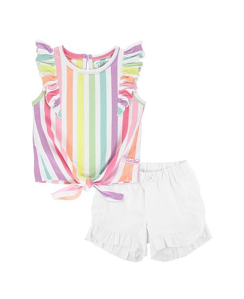 Rufflebutts Toddler Girls Rainbow Stripe Ruffle Tie Top And Ruffle Chino Short Set Reviews Sets Outfits Kids Macy S